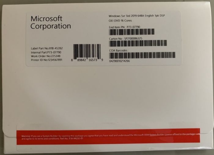 Windows Server 2019 Standard (16 core) ОЕМ DVD English Офіційний Ліцензійний (P73-07790)