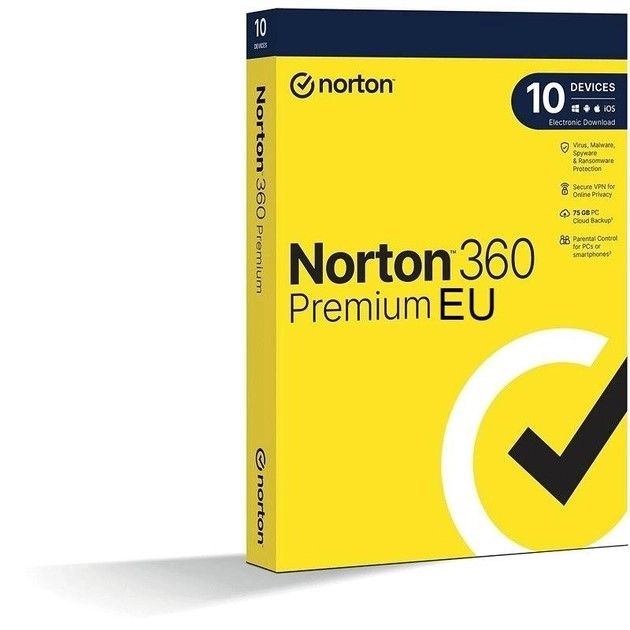 Norton 360 Premium 75 GB на 10 Пристроїв, на 1 Рік, Європа EU