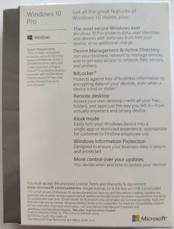 Windows 10 Professional Microsoft Професійна Операційна Cистема 32/64-bit Англійська English USB BOX (FQC-08788)
